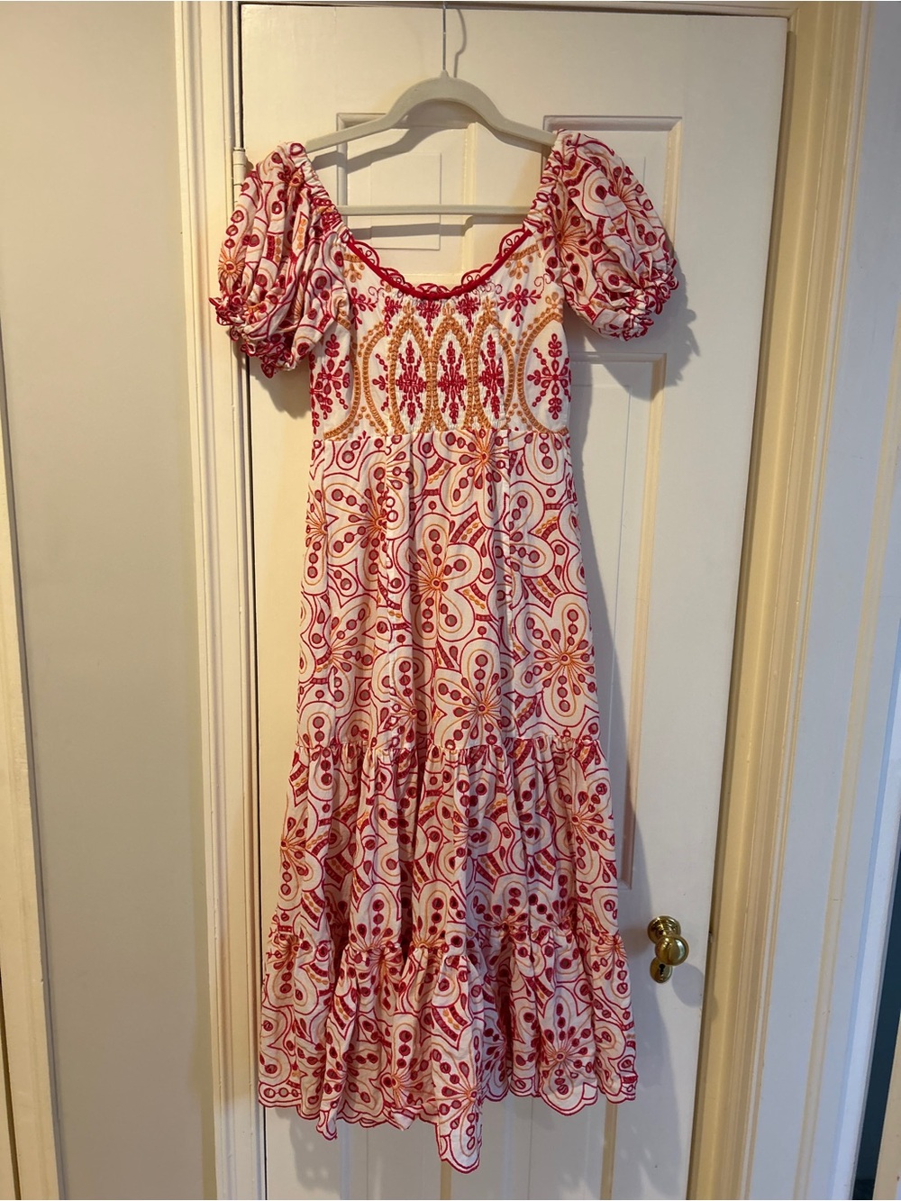 Charo Ruiz Pink & White Embroidered Eyelet Midi Dress WORN TWICE ORIGINALLY 850$ - Picture 4 of 4
